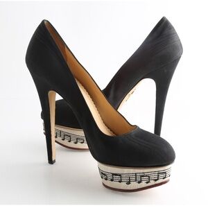 NWT. Charlotte Olympia Black Symphony Dolly Music Notes Pumps. Size 10 (EU 40).